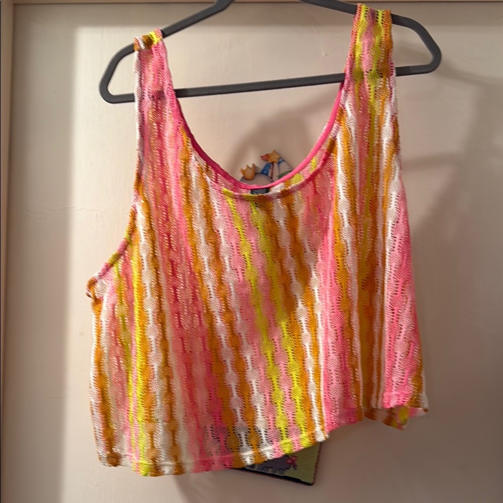 Wild Fable Pink and Yellow Asymmetrical Crop Tank Top